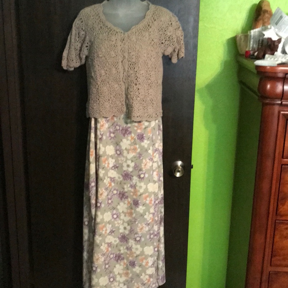 Crochet cardigan with flower dress